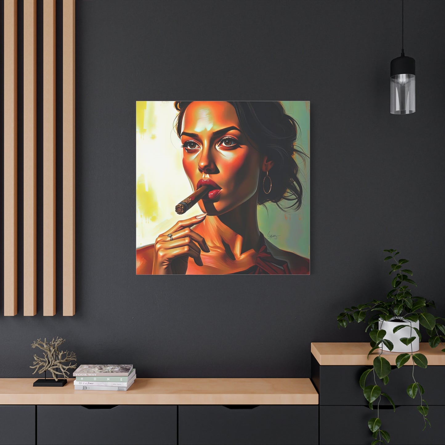 Canvas Wall Art, Pinup Woman Smoking Cigar for Man Cave, Cigar Aficionados, Retro Art Decor, Pinup Art Print, Wall Decor