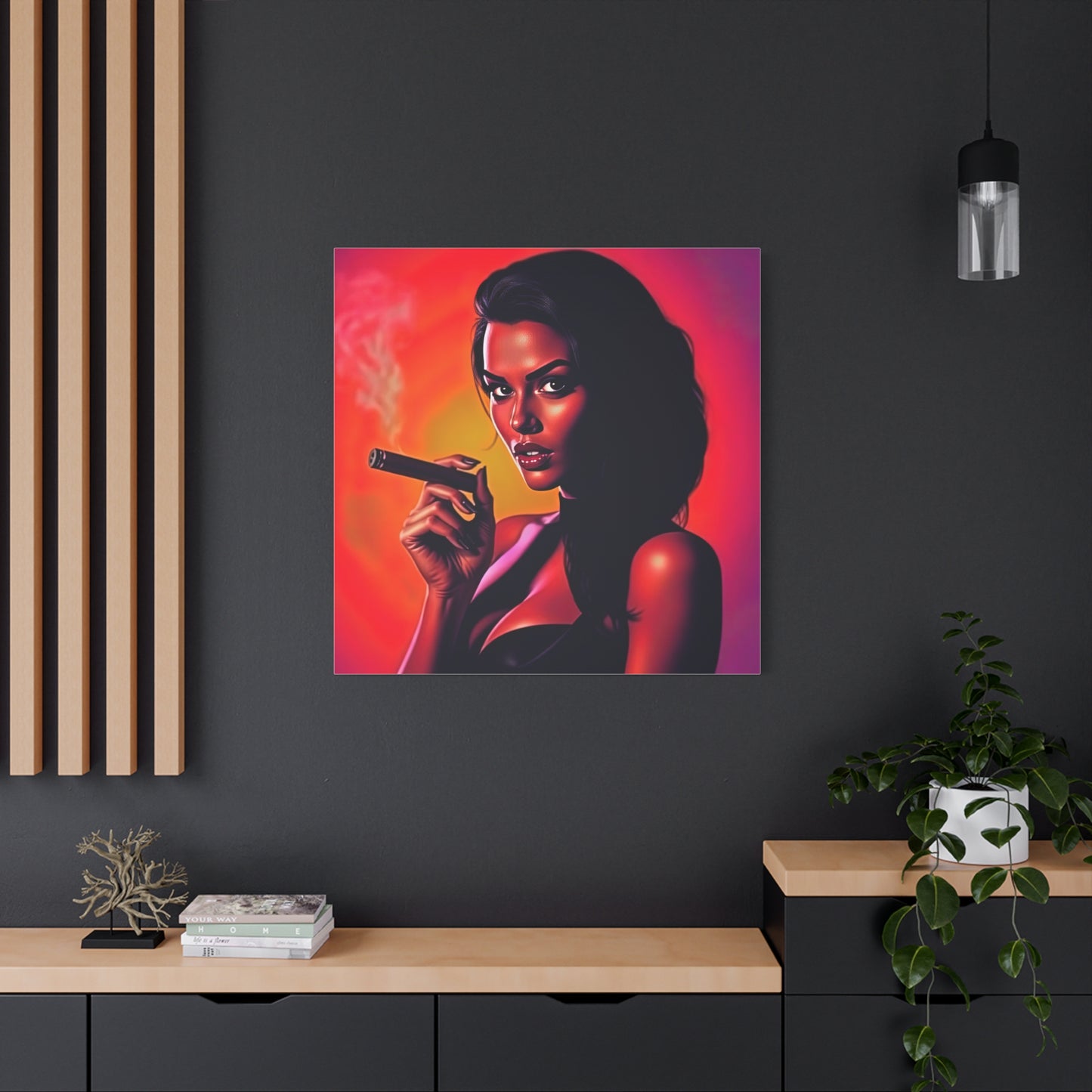 Canvas Wall Art, Pinup Woman Smoking Cigar for Man Cave, Cigar Aficionados, Retro Art Decor, Pinup Art Print, Wall Decor