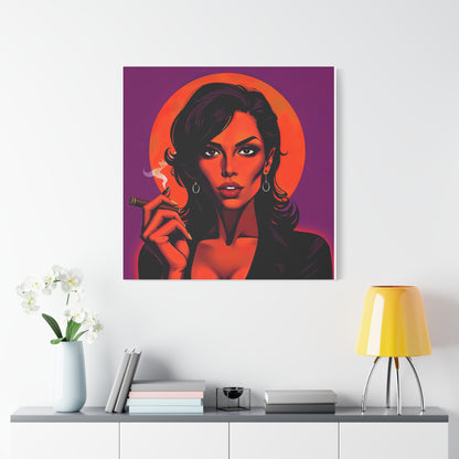 Canvas Wall Art, Pinup Woman Smoking Cigar for Man Cave, Cigar Aficionados, Retro Art Decor, Pinup Art Print, Wall Decor