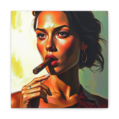 Canvas Wall Art, Pinup Woman Smoking Cigar for Man Cave, Cigar Aficionados, Retro Art Decor, Pinup Art Print, Wall Decor
