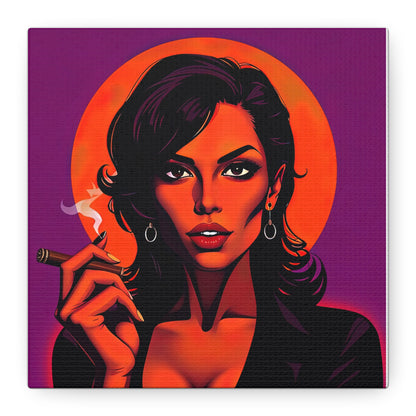 Canvas Wall Art, Pinup Woman Smoking Cigar for Man Cave, Cigar Aficionados, Retro Art Decor, Pinup Art Print, Wall Decor