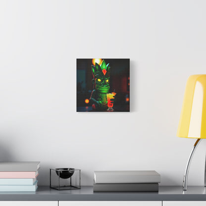 Canvas Print, Exotic Tiki Statue at Night Tropical Paradise Wall Art, Stretched Matte Print, Tiki Drink Decor, Island Vibes Home Decor,