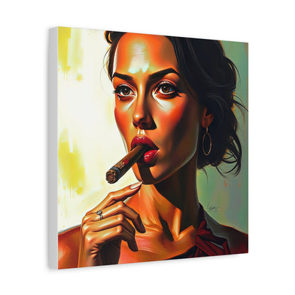 Canvas Wall Art, Pinup Woman Smoking Cigar for Man Cave, Cigar Aficionados, Retro Art Decor, Pinup Art Print, Wall Decor