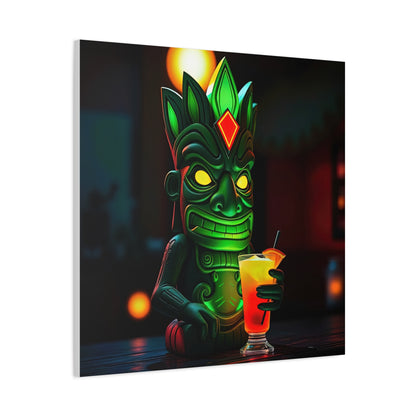 Canvas Print, Exotic Tiki Statue at Night Tropical Paradise Wall Art, Stretched Matte Print, Tiki Drink Decor, Island Vibes Home Decor,