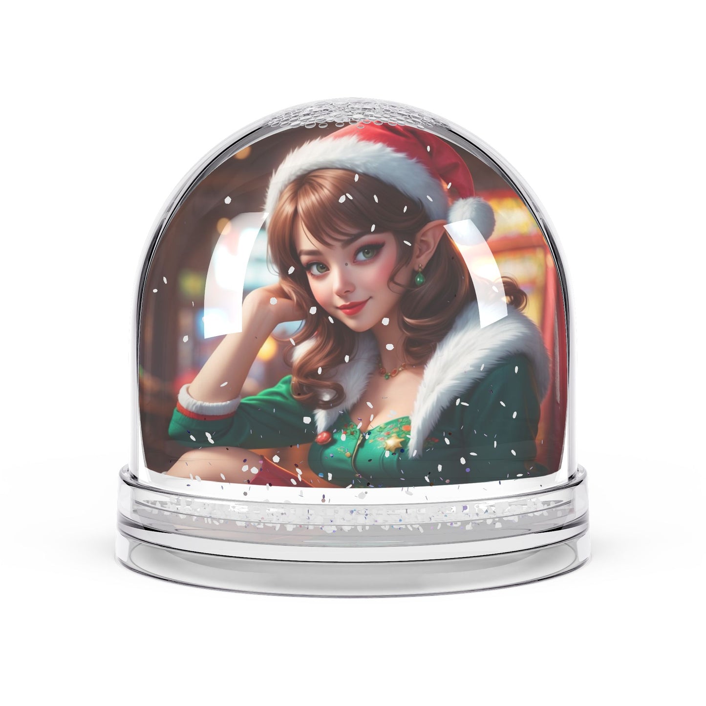 Retro Elf Pinup Girl Snow Globe