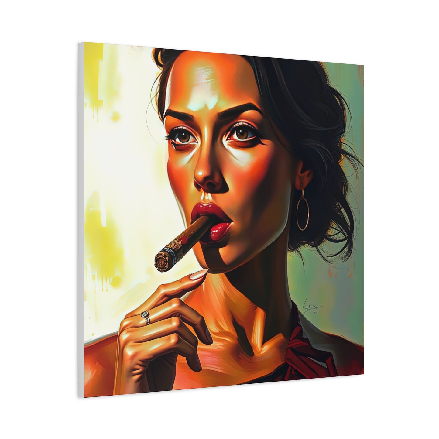 Canvas Wall Art, Pinup Woman Smoking Cigar for Man Cave, Cigar Aficionados, Retro Art Decor, Pinup Art Print, Wall Decor
