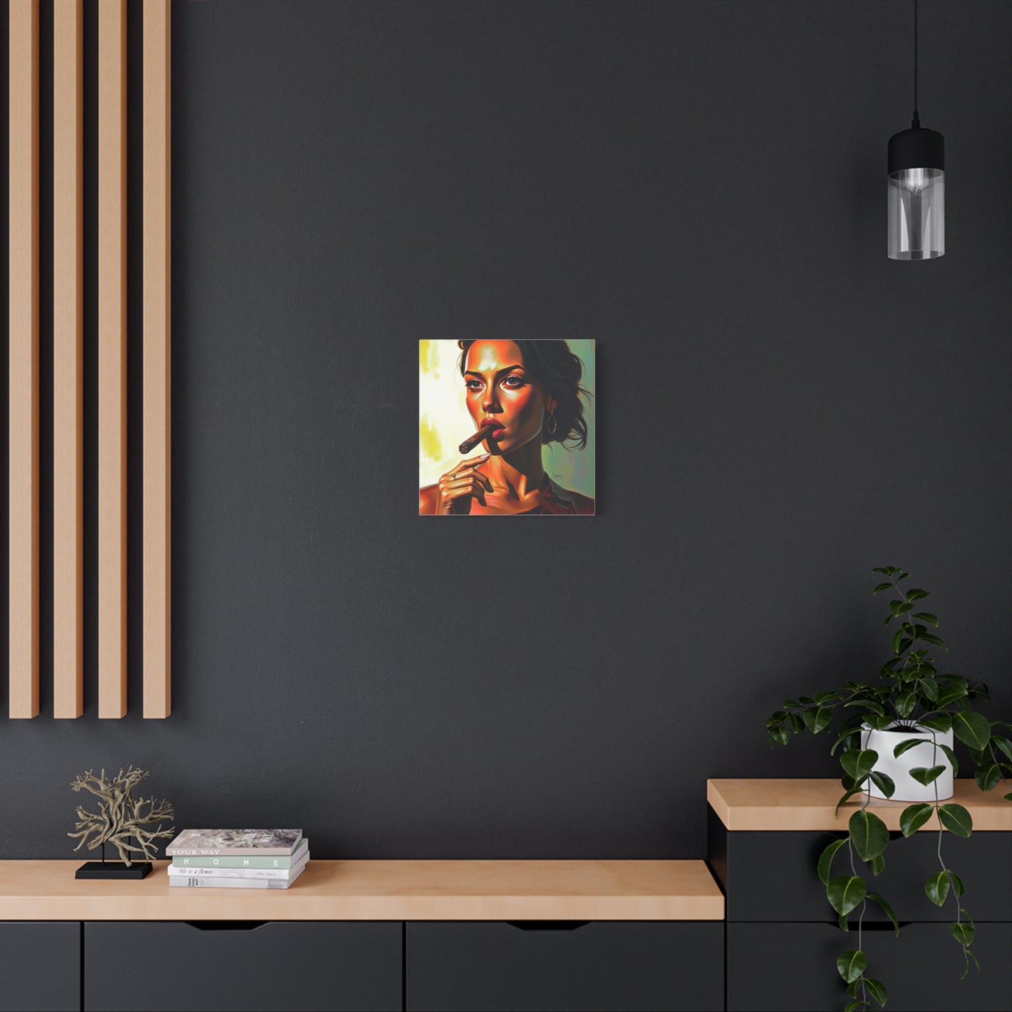 Canvas Wall Art, Pinup Woman Smoking Cigar for Man Cave, Cigar Aficionados, Retro Art Decor, Pinup Art Print, Wall Decor
