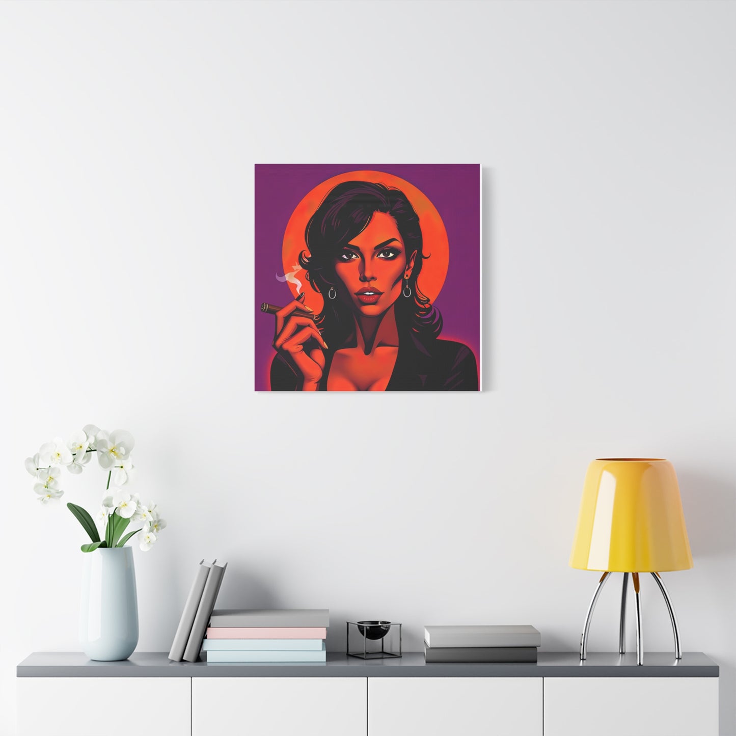 Canvas Wall Art, Pinup Woman Smoking Cigar for Man Cave, Cigar Aficionados, Retro Art Decor, Pinup Art Print, Wall Decor