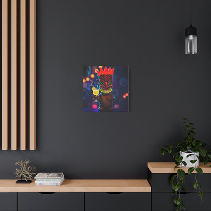 Canvas Print, Exotic Tiki Location with Tiki Drink, Tiki Statue, Nighttime Scene, Wall Art, Home Decor, Tropical Decor