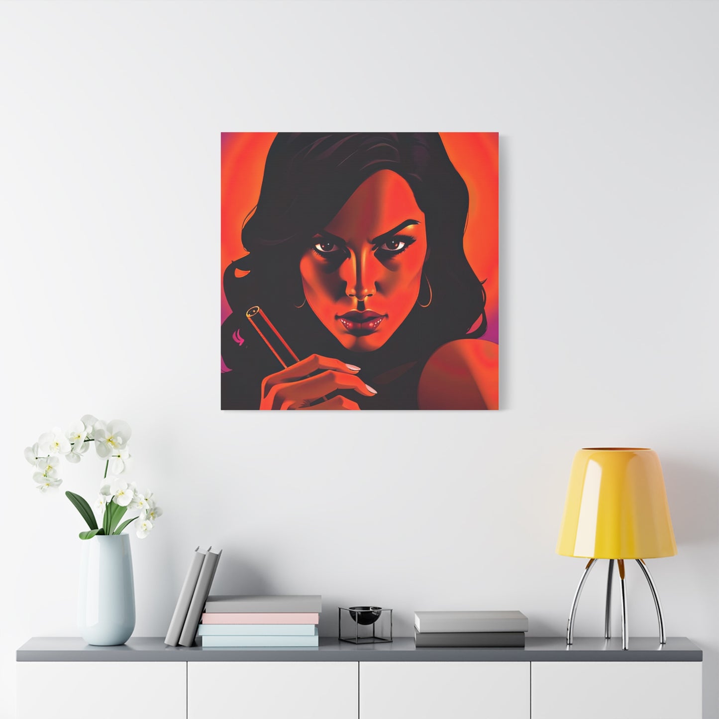 Canvas Wall Art, Pinup Woman Smoking Cigar for Man Cave, Cigar Aficionados, Retro Art Decor, Pinup Art Print, Wall Decor