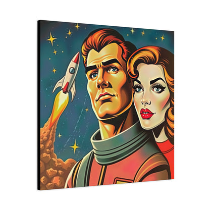 Canvas Wall Art, Retro Sci-Fi Space Commander & Princess, Pulp Magazine 1940s 1950s Decor, Matte Stretched Print, Astronomy Gift, Nerd Home