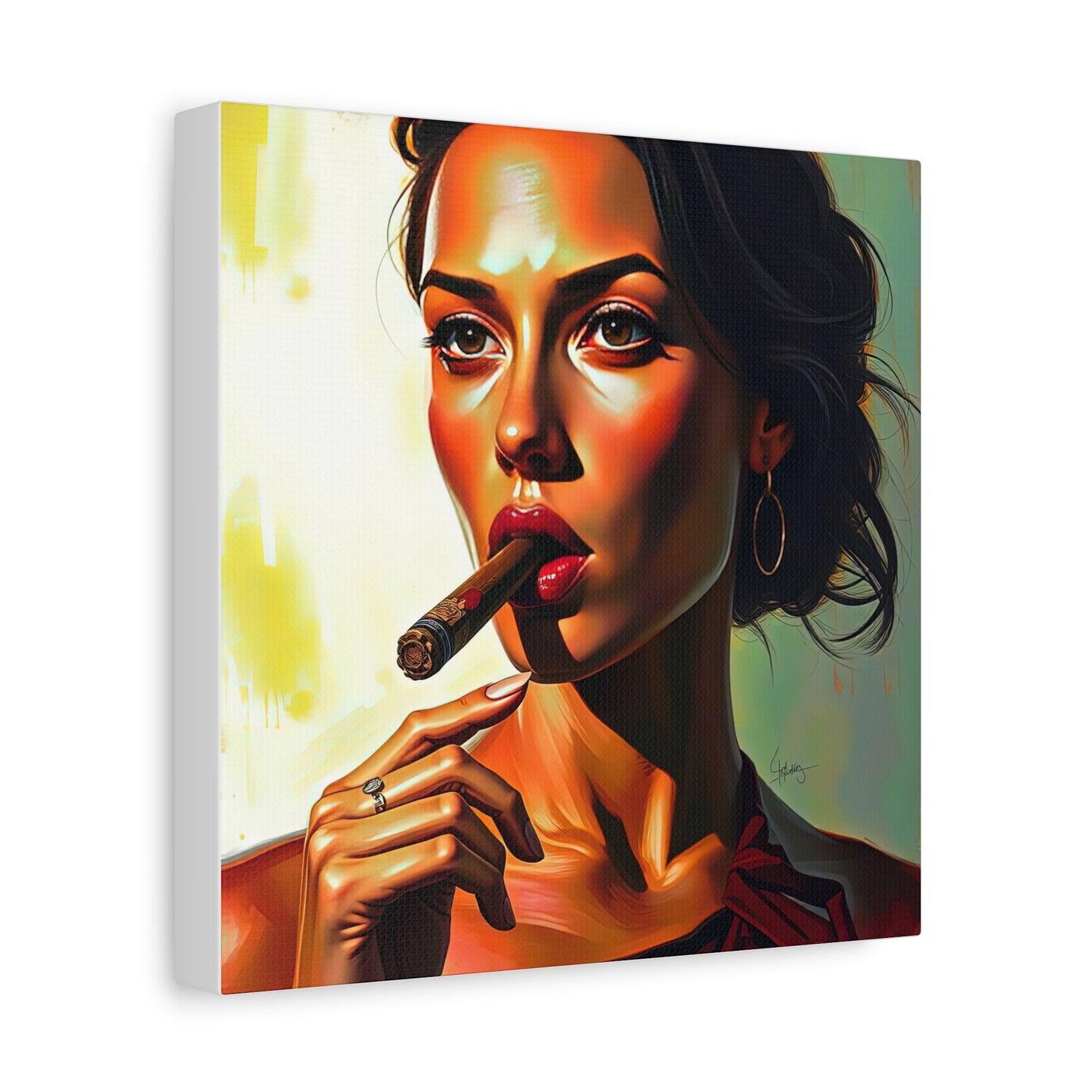 Canvas Wall Art, Pinup Woman Smoking Cigar for Man Cave, Cigar Aficionados, Retro Art Decor, Pinup Art Print, Wall Decor