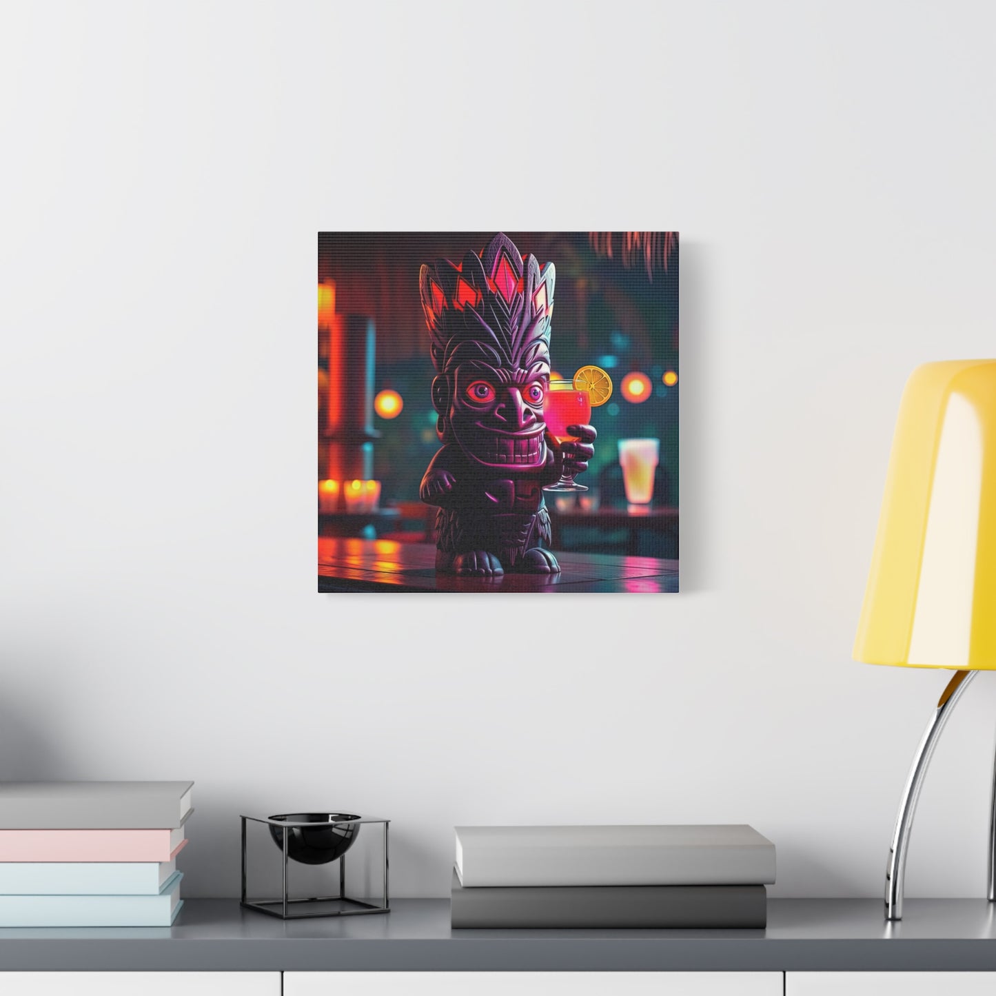 Canvas Print, Exotic Tiki Statue with Drink, Tiki Location Art, Home Decor, Wall Art, Tropical Print, Tiki Decor