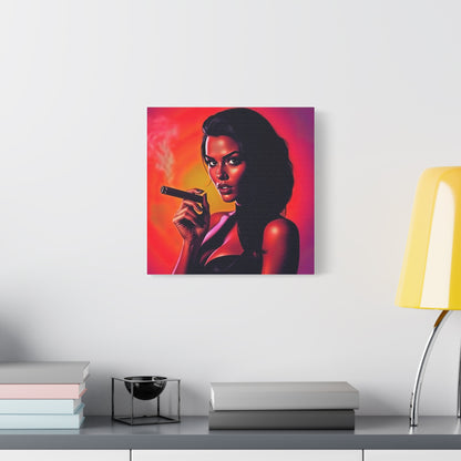 Canvas Wall Art, Pinup Woman Smoking Cigar for Man Cave, Cigar Aficionados, Retro Art Decor, Pinup Art Print, Wall Decor