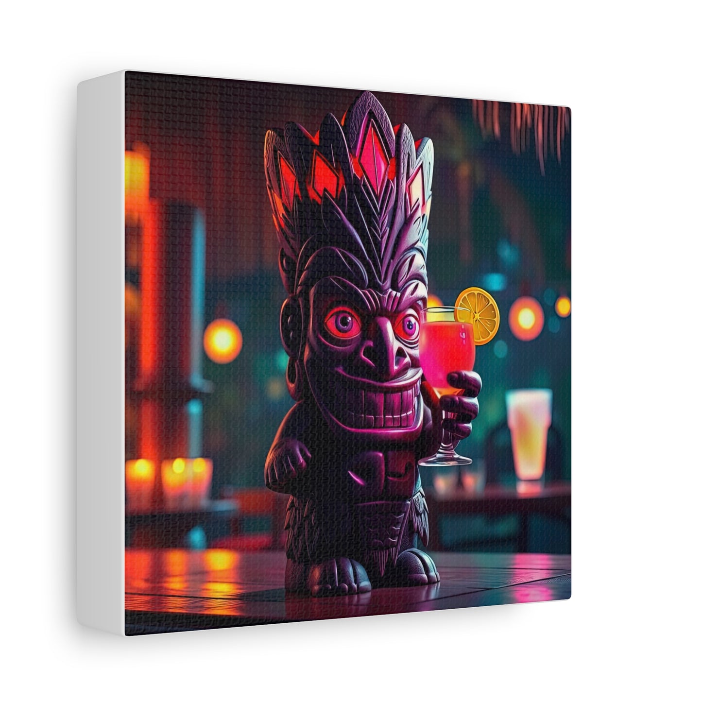 Canvas Print, Exotic Tiki Statue with Drink, Tiki Location Art, Home Decor, Wall Art, Tropical Print, Tiki Decor