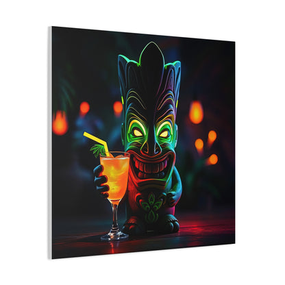 Canvas Print, Tiki Statue Tropical Paradise Wall Art Decor, Exotic Drink, Matte, Stretched, 1 25", Hawaiian Home Decor, Island Vibes,