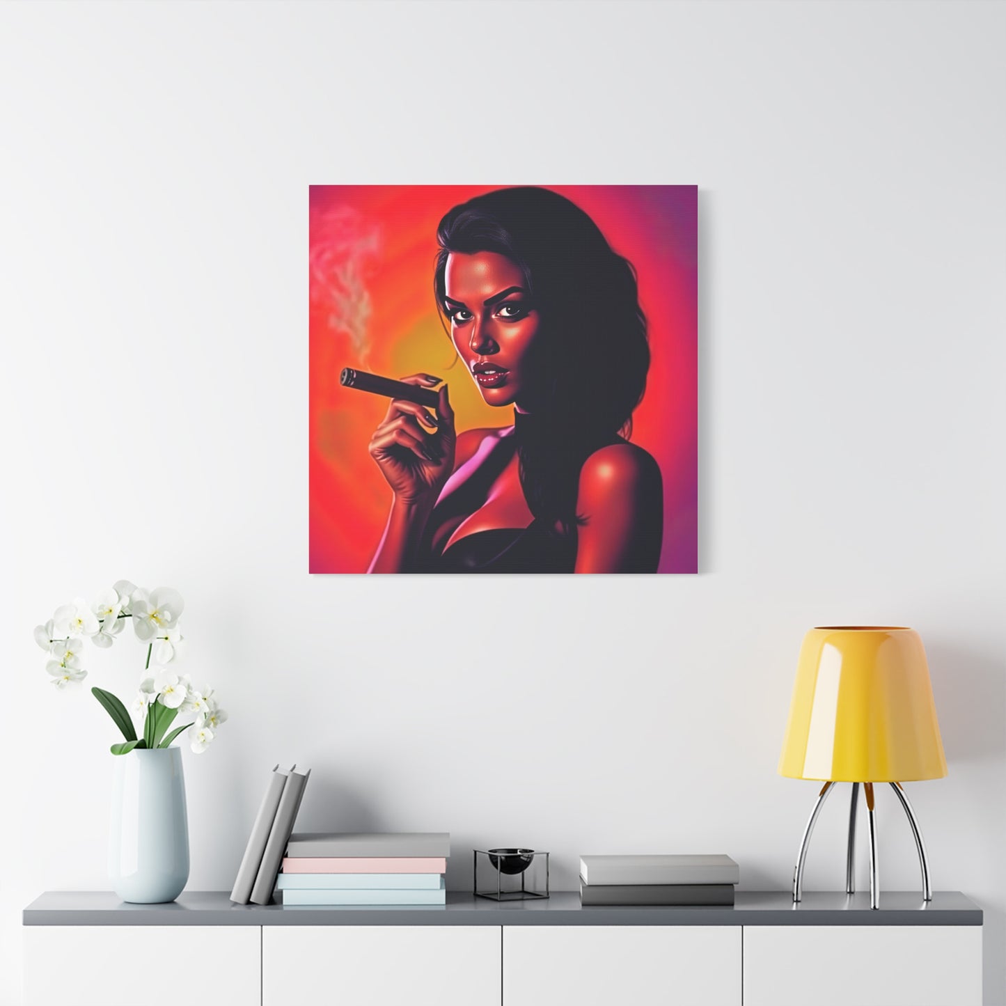 Canvas Wall Art, Pinup Woman Smoking Cigar for Man Cave, Cigar Aficionados, Retro Art Decor, Pinup Art Print, Wall Decor