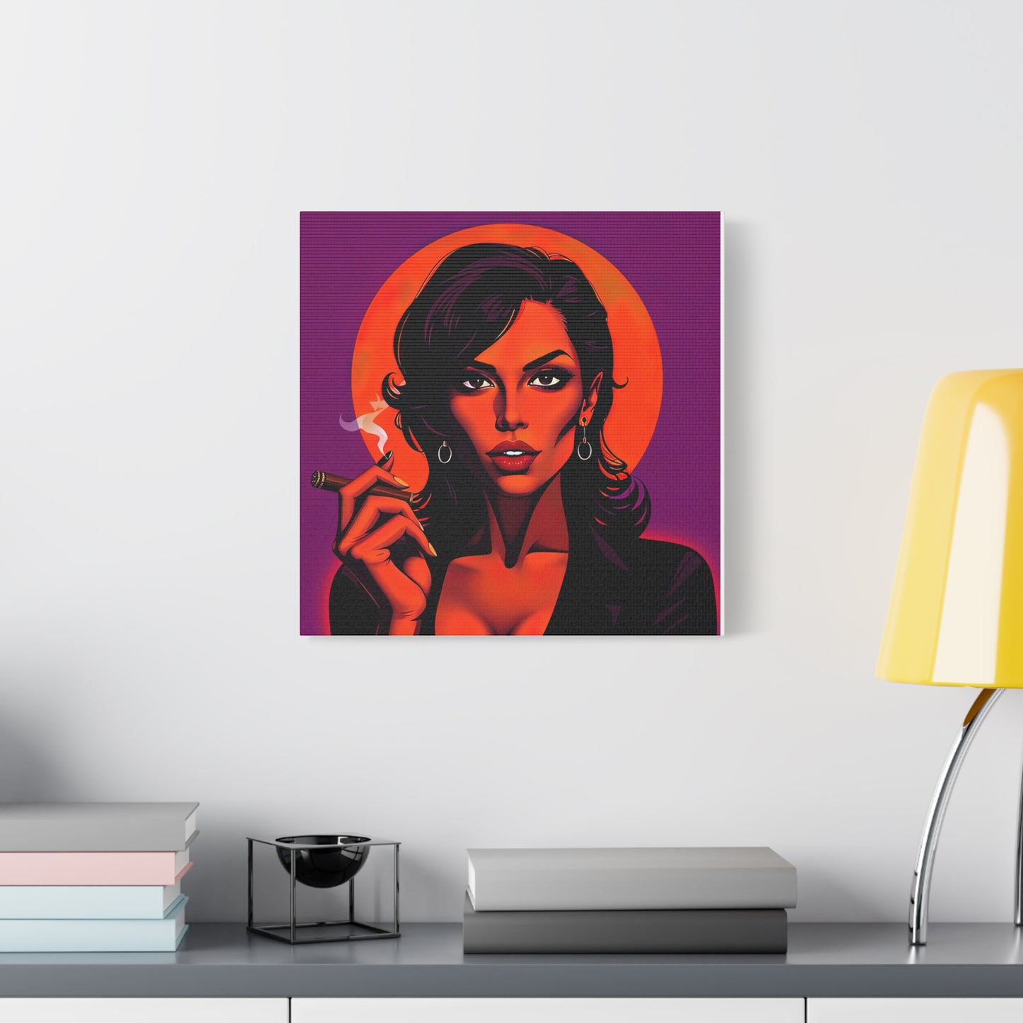 Canvas Wall Art, Pinup Woman Smoking Cigar for Man Cave, Cigar Aficionados, Retro Art Decor, Pinup Art Print, Wall Decor
