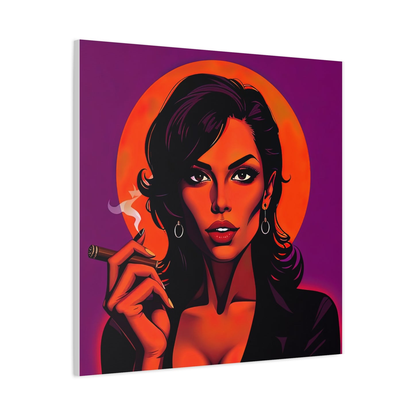 Canvas Wall Art, Pinup Woman Smoking Cigar for Man Cave, Cigar Aficionados, Retro Art Decor, Pinup Art Print, Wall Decor