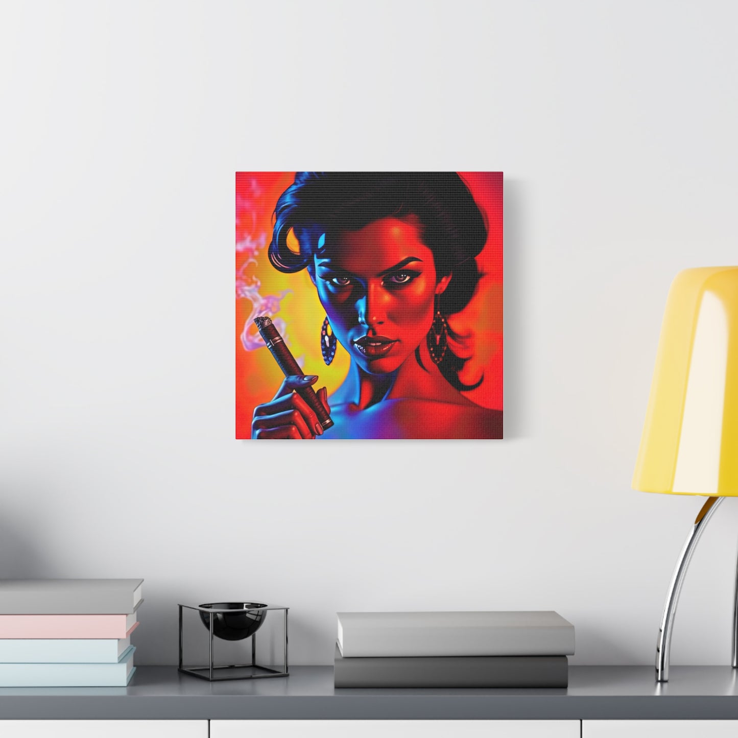 Canvas Wall Art, Pinup Woman Smoking Cigar for Man Cave, Cigar Aficionados, Retro Art Decor, Pinup Art Print, Wall Decor