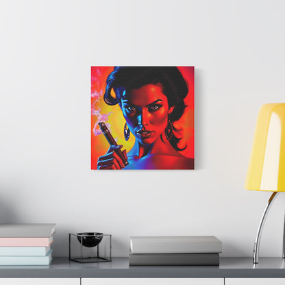 Canvas Wall Art, Pinup Woman Smoking Cigar for Man Cave, Cigar Aficionados, Retro Art Decor, Pinup Art Print, Wall Decor