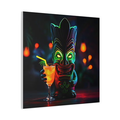 Canvas Print, Tiki Statue Tropical Paradise Wall Art Decor, Exotic Drink, Matte, Stretched, 1 25", Hawaiian Home Decor, Island Vibes,