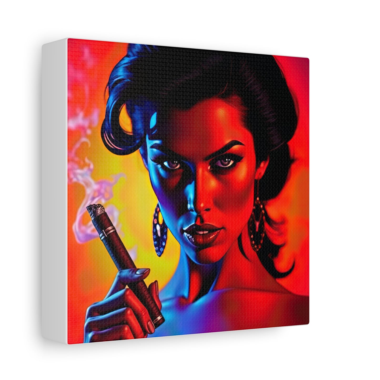 Canvas Wall Art, Pinup Woman Smoking Cigar for Man Cave, Cigar Aficionados, Retro Art Decor, Pinup Art Print, Wall Decor