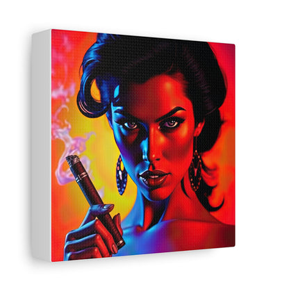 Canvas Wall Art, Pinup Woman Smoking Cigar for Man Cave, Cigar Aficionados, Retro Art Decor, Pinup Art Print, Wall Decor