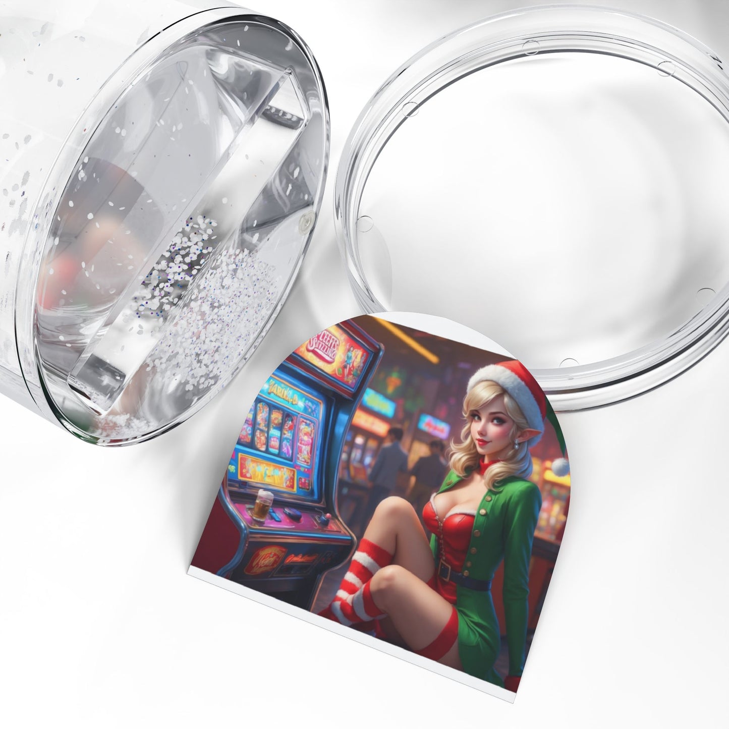 Elf Pinup Girl at the Arcade Snow Globe #3