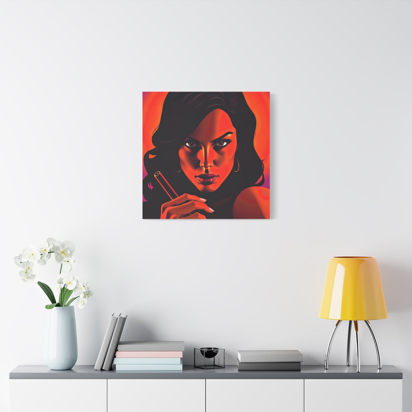 Canvas Wall Art, Pinup Woman Smoking Cigar for Man Cave, Cigar Aficionados, Retro Art Decor, Pinup Art Print, Wall Decor