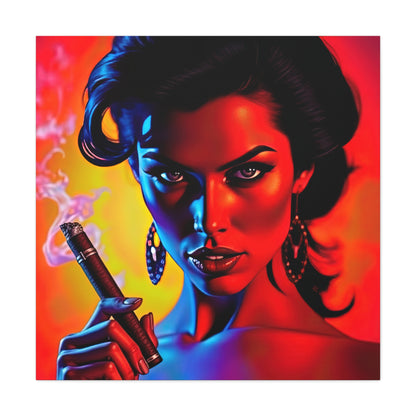 Canvas Wall Art, Pinup Woman Smoking Cigar for Man Cave, Cigar Aficionados, Retro Art Decor, Pinup Art Print, Wall Decor