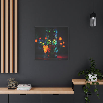 Canvas Print, Tiki Statue Tropical Paradise Wall Art Decor, Exotic Drink, Matte, Stretched, 1 25", Hawaiian Home Decor, Island Vibes,