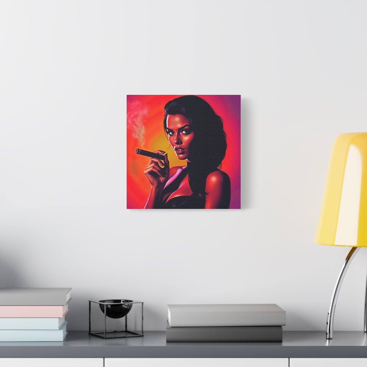 Canvas Wall Art, Pinup Woman Smoking Cigar for Man Cave, Cigar Aficionados, Retro Art Decor, Pinup Art Print, Wall Decor