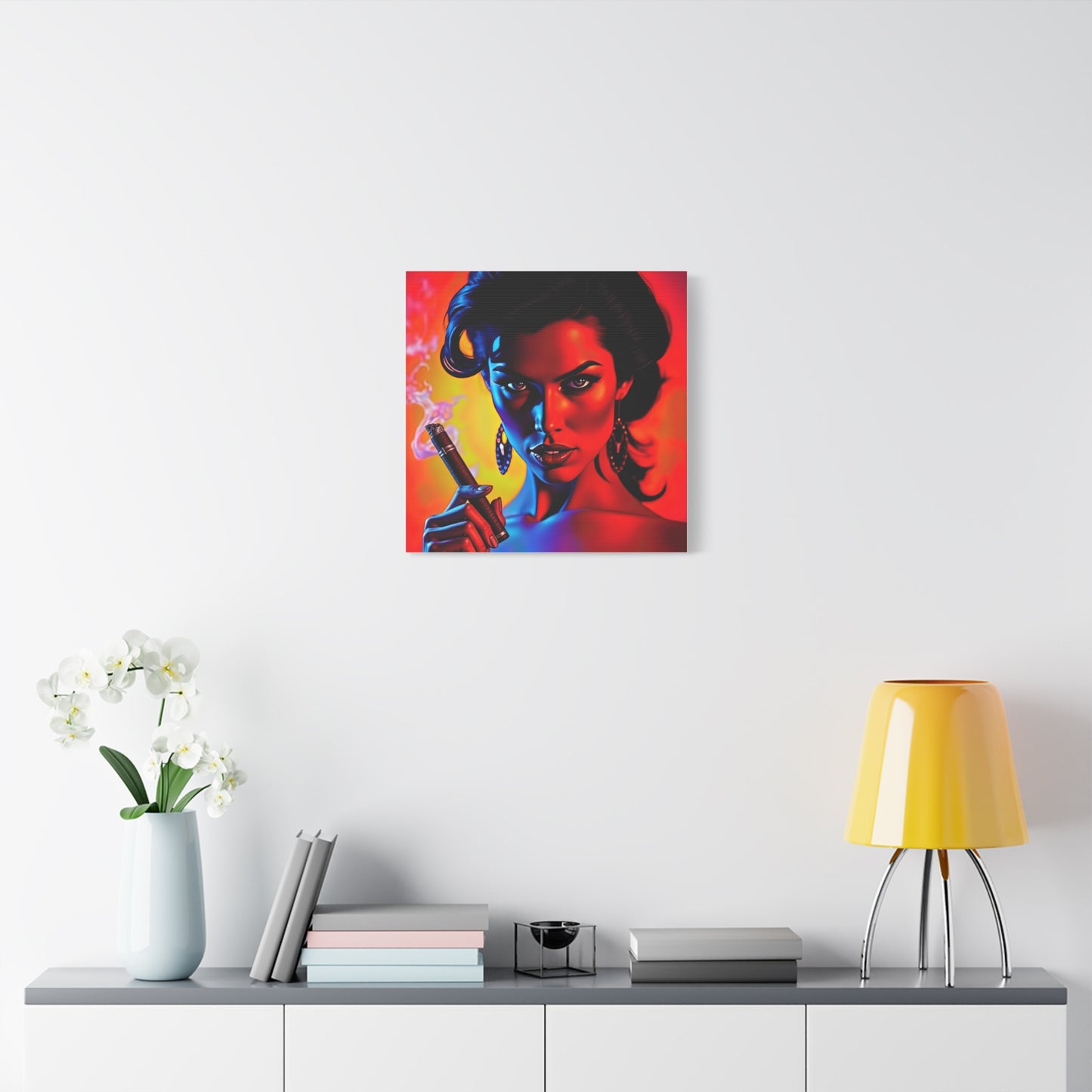 Canvas Wall Art, Pinup Woman Smoking Cigar for Man Cave, Cigar Aficionados, Retro Art Decor, Pinup Art Print, Wall Decor