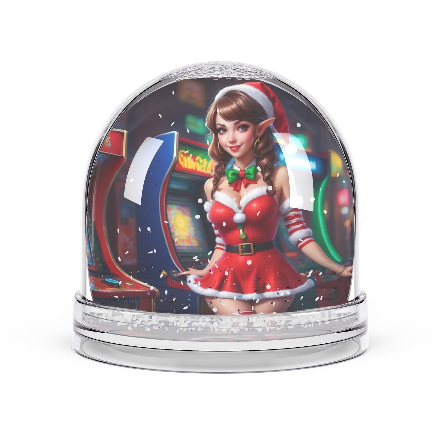 Elf Pinup Girl at the Arcade Snow Globe #4