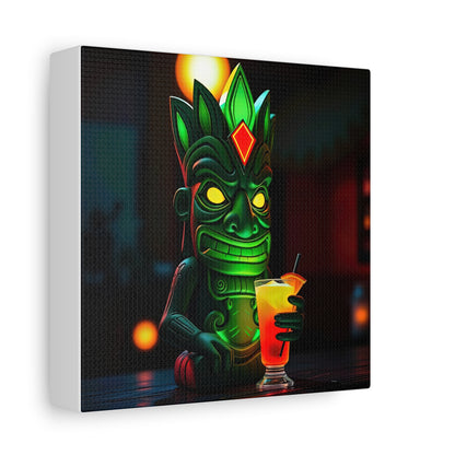 Canvas Print, Exotic Tiki Statue at Night Tropical Paradise Wall Art, Stretched Matte Print, Tiki Drink Decor, Island Vibes Home Decor,