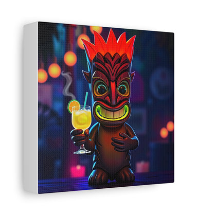 Canvas Print, Exotic Tiki Location with Tiki Drink, Tiki Statue, Nighttime Scene, Wall Art, Home Decor, Tropical Decor