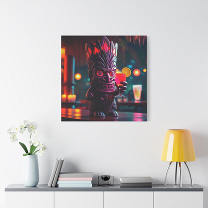 Canvas Print, Exotic Tiki Statue with Drink, Tiki Location Art, Home Decor, Wall Art, Tropical Print, Tiki Decor