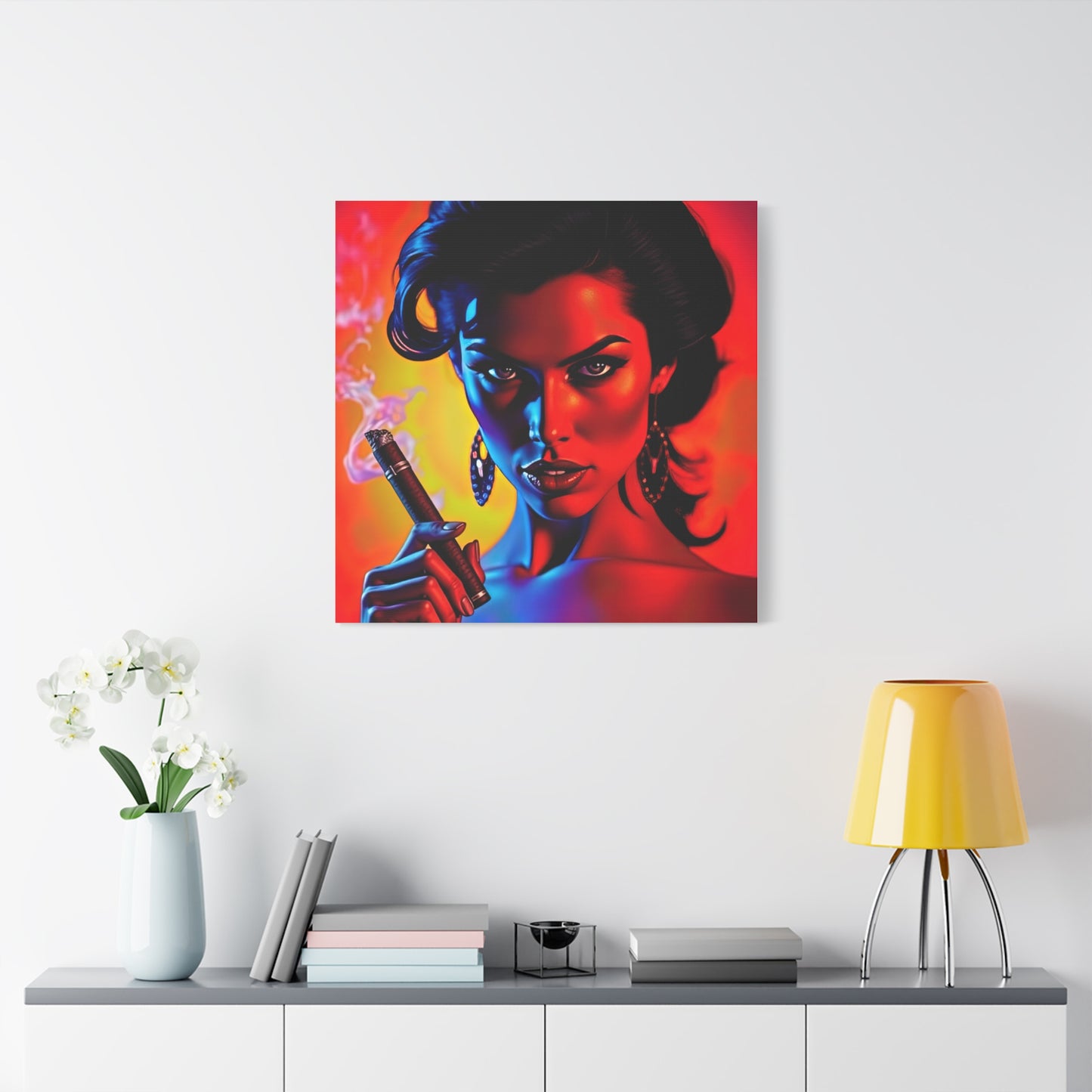 Canvas Wall Art, Pinup Woman Smoking Cigar for Man Cave, Cigar Aficionados, Retro Art Decor, Pinup Art Print, Wall Decor