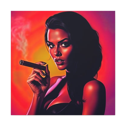 Canvas Wall Art, Pinup Woman Smoking Cigar for Man Cave, Cigar Aficionados, Retro Art Decor, Pinup Art Print, Wall Decor
