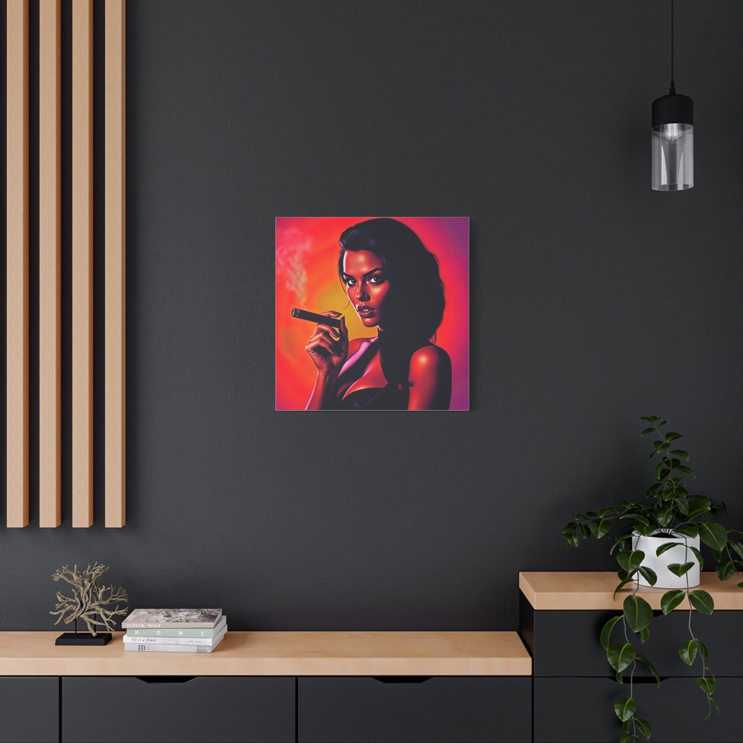 Canvas Wall Art, Pinup Woman Smoking Cigar for Man Cave, Cigar Aficionados, Retro Art Decor, Pinup Art Print, Wall Decor