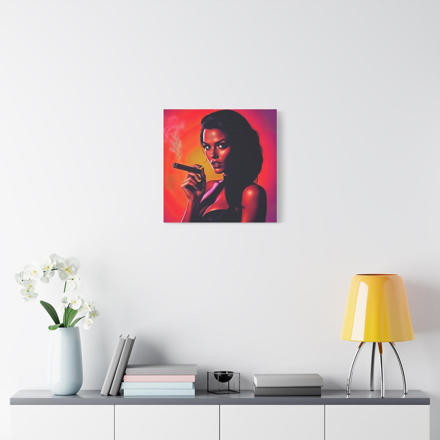Canvas Wall Art, Pinup Woman Smoking Cigar for Man Cave, Cigar Aficionados, Retro Art Decor, Pinup Art Print, Wall Decor