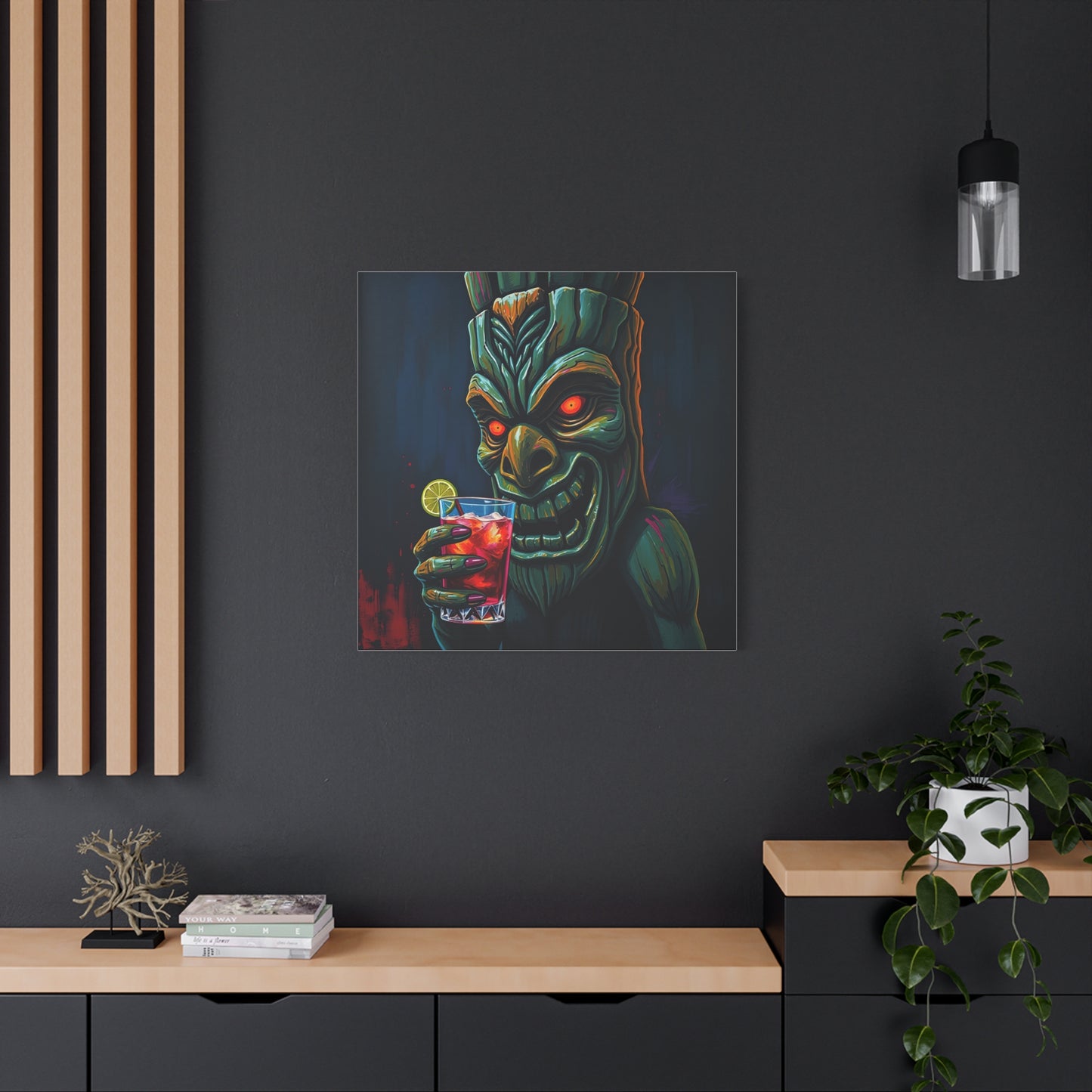 Tiki Bar Art Canvas, Unique Wall Decor for Home, Tiki Themed Gift, Tropical Vibe, Party Decoration, Bar Wall Art