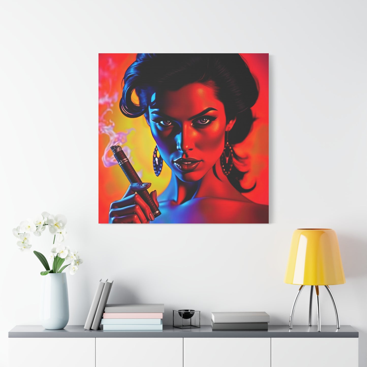 Canvas Wall Art, Pinup Woman Smoking Cigar for Man Cave, Cigar Aficionados, Retro Art Decor, Pinup Art Print, Wall Decor