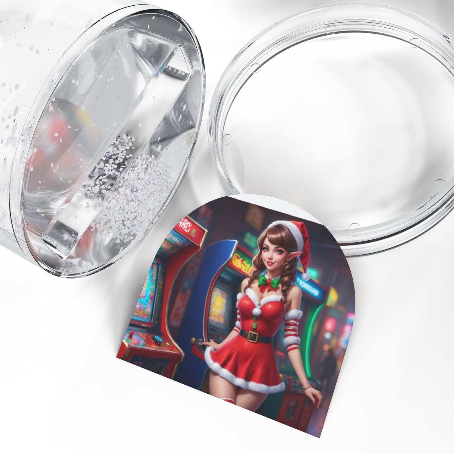 Elf Pinup Girl at the Arcade Snow Globe #4