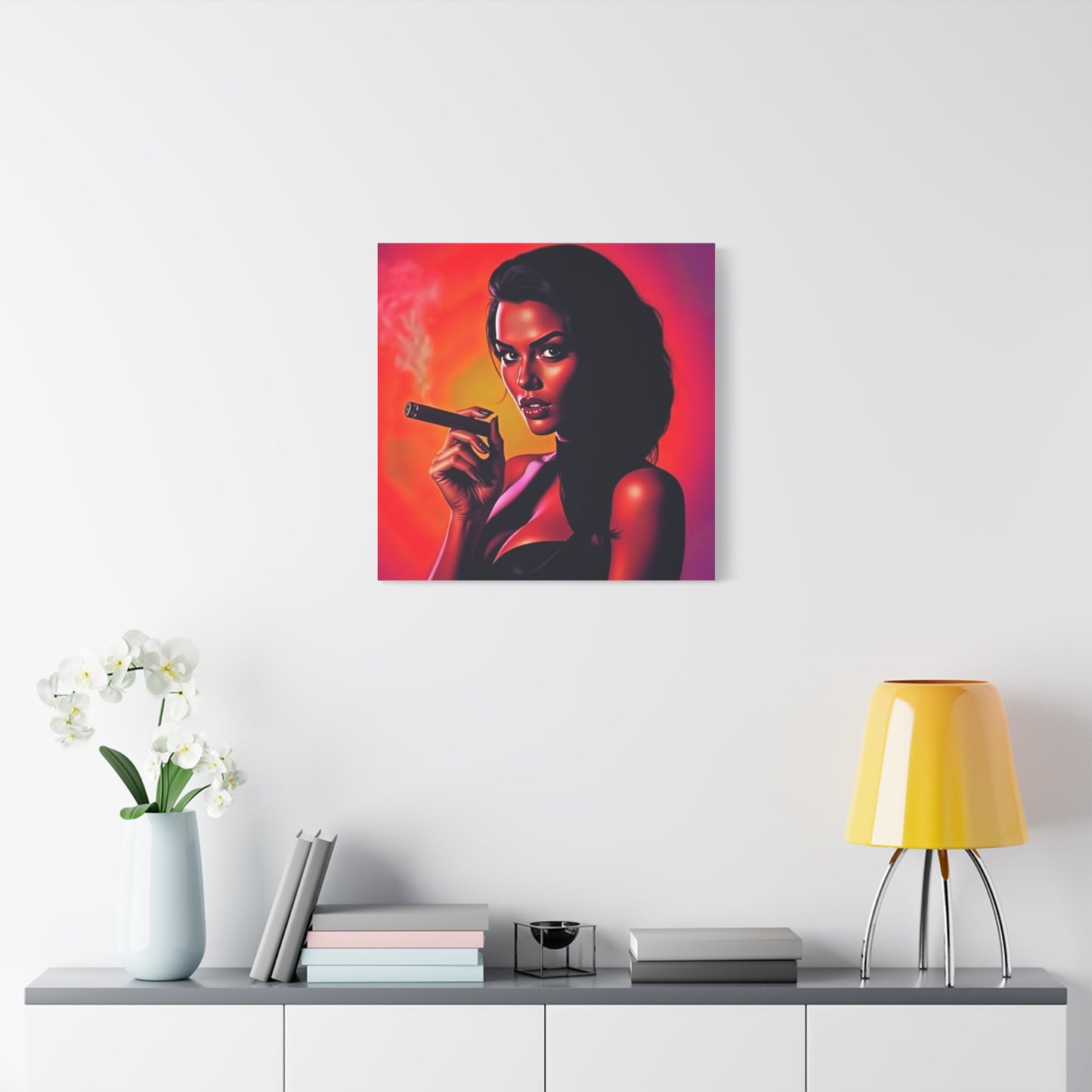 Canvas Wall Art, Pinup Woman Smoking Cigar for Man Cave, Cigar Aficionados, Retro Art Decor, Pinup Art Print, Wall Decor