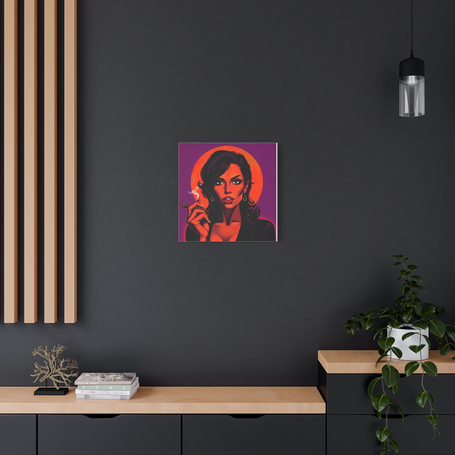 Canvas Wall Art, Pinup Woman Smoking Cigar for Man Cave, Cigar Aficionados, Retro Art Decor, Pinup Art Print, Wall Decor