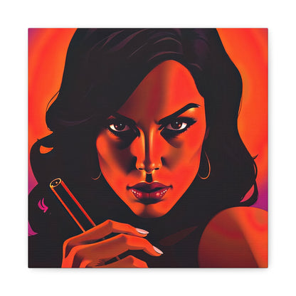Canvas Wall Art, Pinup Woman Smoking Cigar for Man Cave, Cigar Aficionados, Retro Art Decor, Pinup Art Print, Wall Decor