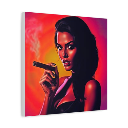 Canvas Wall Art, Pinup Woman Smoking Cigar for Man Cave, Cigar Aficionados, Retro Art Decor, Pinup Art Print, Wall Decor