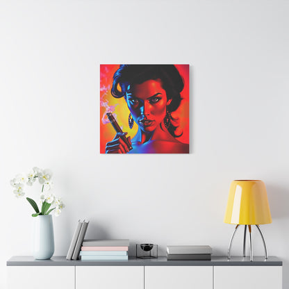 Canvas Wall Art, Pinup Woman Smoking Cigar for Man Cave, Cigar Aficionados, Retro Art Decor, Pinup Art Print, Wall Decor